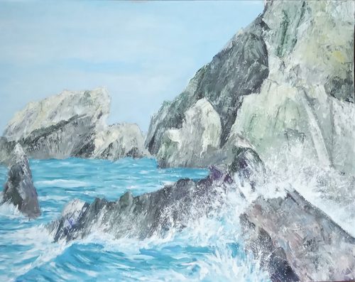 Acrylic, mixed media, rocks Northern Ireland.